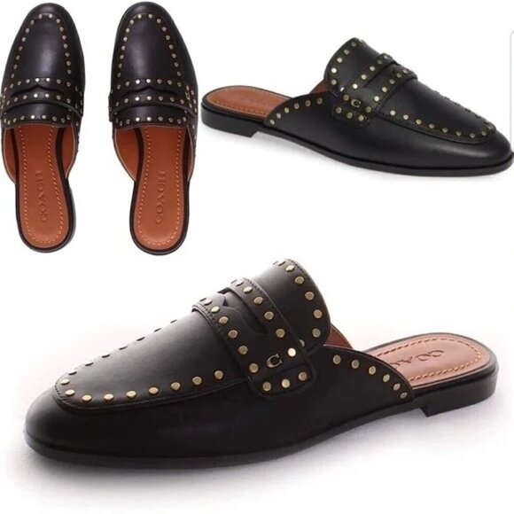 Coach Black Leather Gold Stud Mule (G2667) Women's Size 5.5 B NWOB - Picture 7 of 7